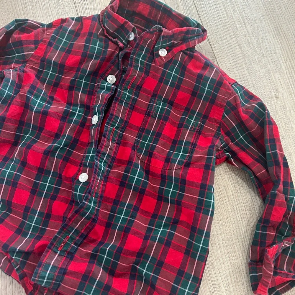 Janie and Jack Red and Green Plaid Button Down Shirt - Picture 6 of 6